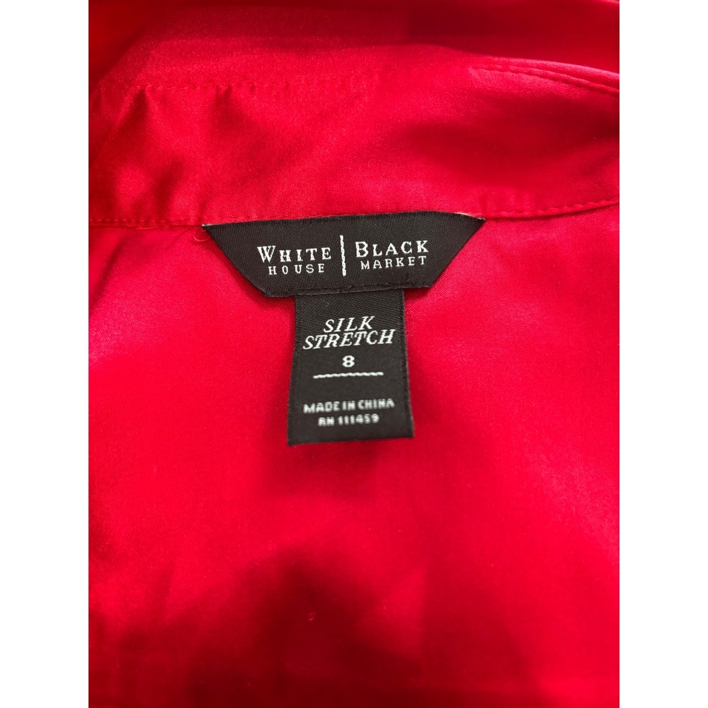 White House Black Market Red Silk Stretch Pintuck Pleated Button Up Blouse 8 - Picture 7 of 8